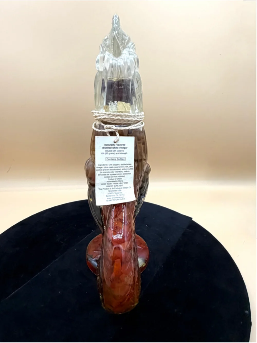 Shonfeld's Rooster Shaped Decorative Vinegar Bottle, One Size, Clear and Red